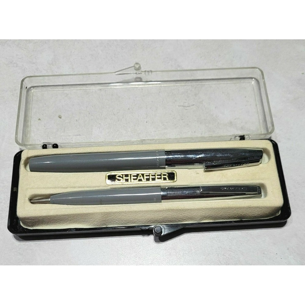 Vintage Sheaffer Mechanical Pencil & Fountain Pen Set - Gray & Chrome